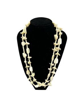 Vintage Ivory Shell Look Necklace Single Strand Boho Coastal Statement